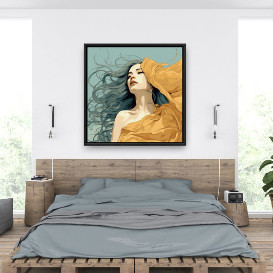 Sensual Flow - Turquoise Framed Canvas for Home Decor