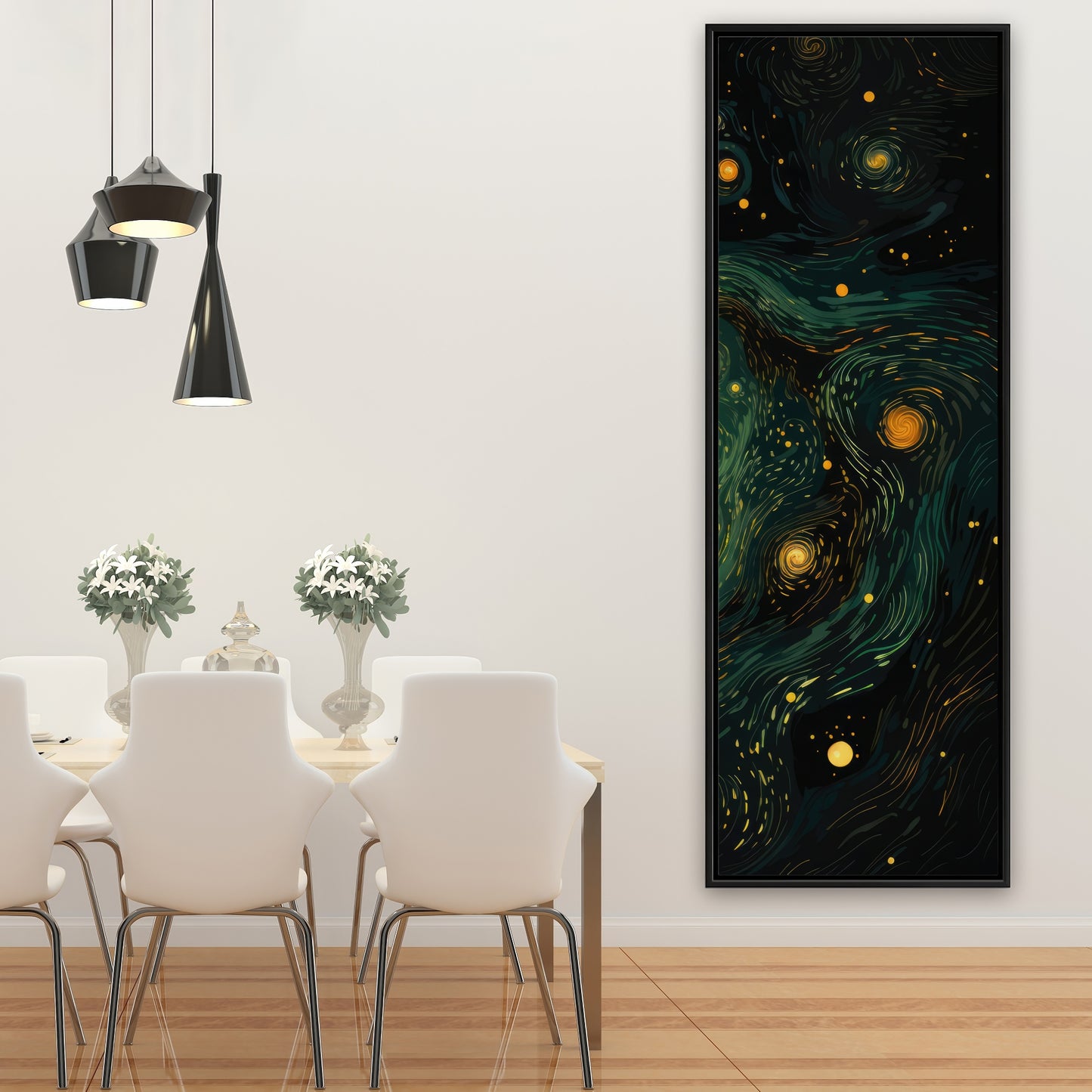 Illuminated in Space - Green Framed Canvas for Home Decor