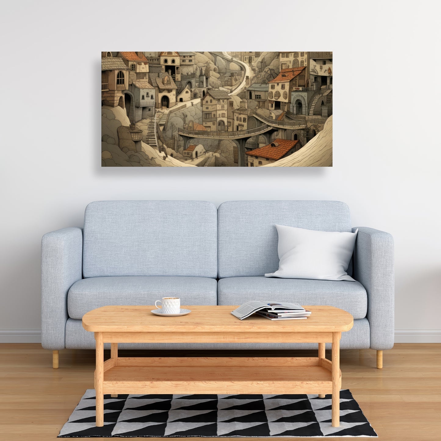 Intricate Town Hall - Beige Canvas for Elegant Home Decor