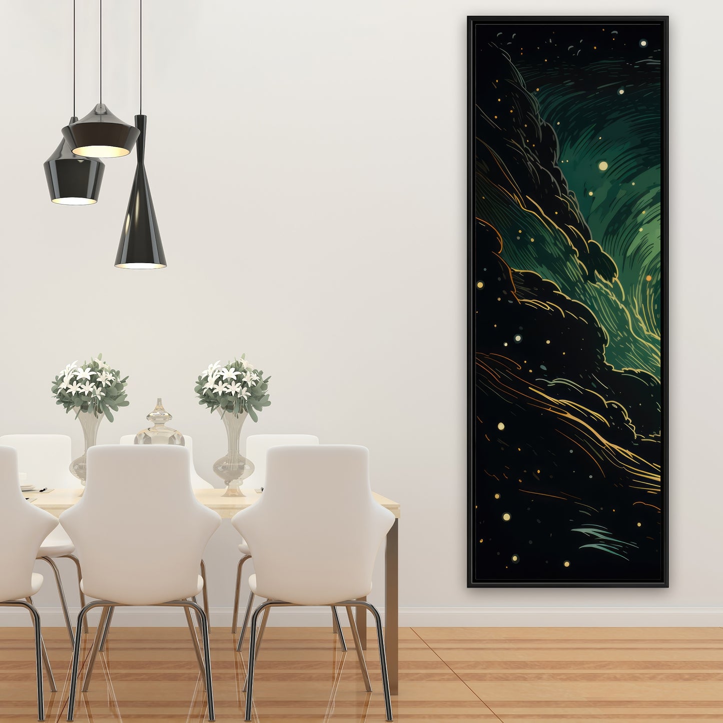 Turmoil in Space - Green Framed Canvas for Home Decor
