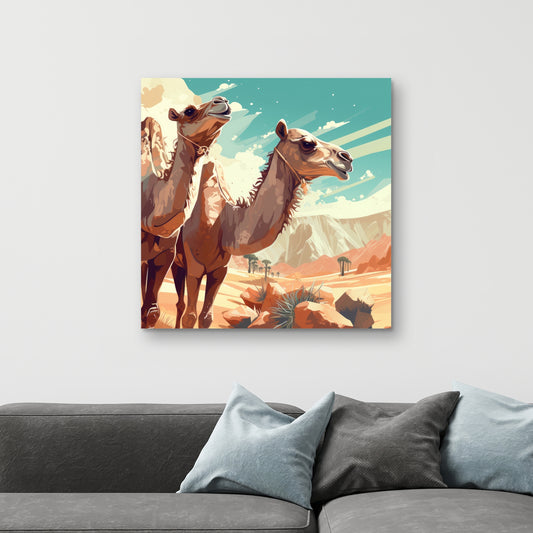 Two Camels Blue Canvas - Elegant Home Decor Piece