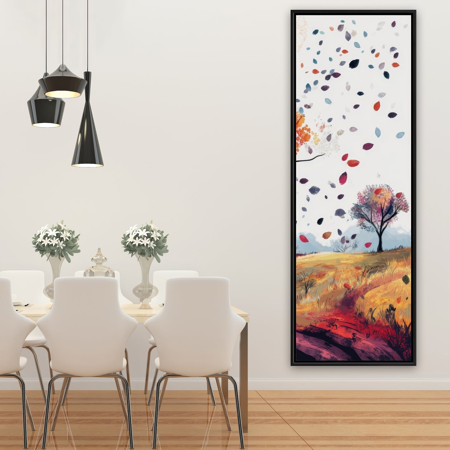 Blowing Leaves - Blue Framed Canvas for Home Decor