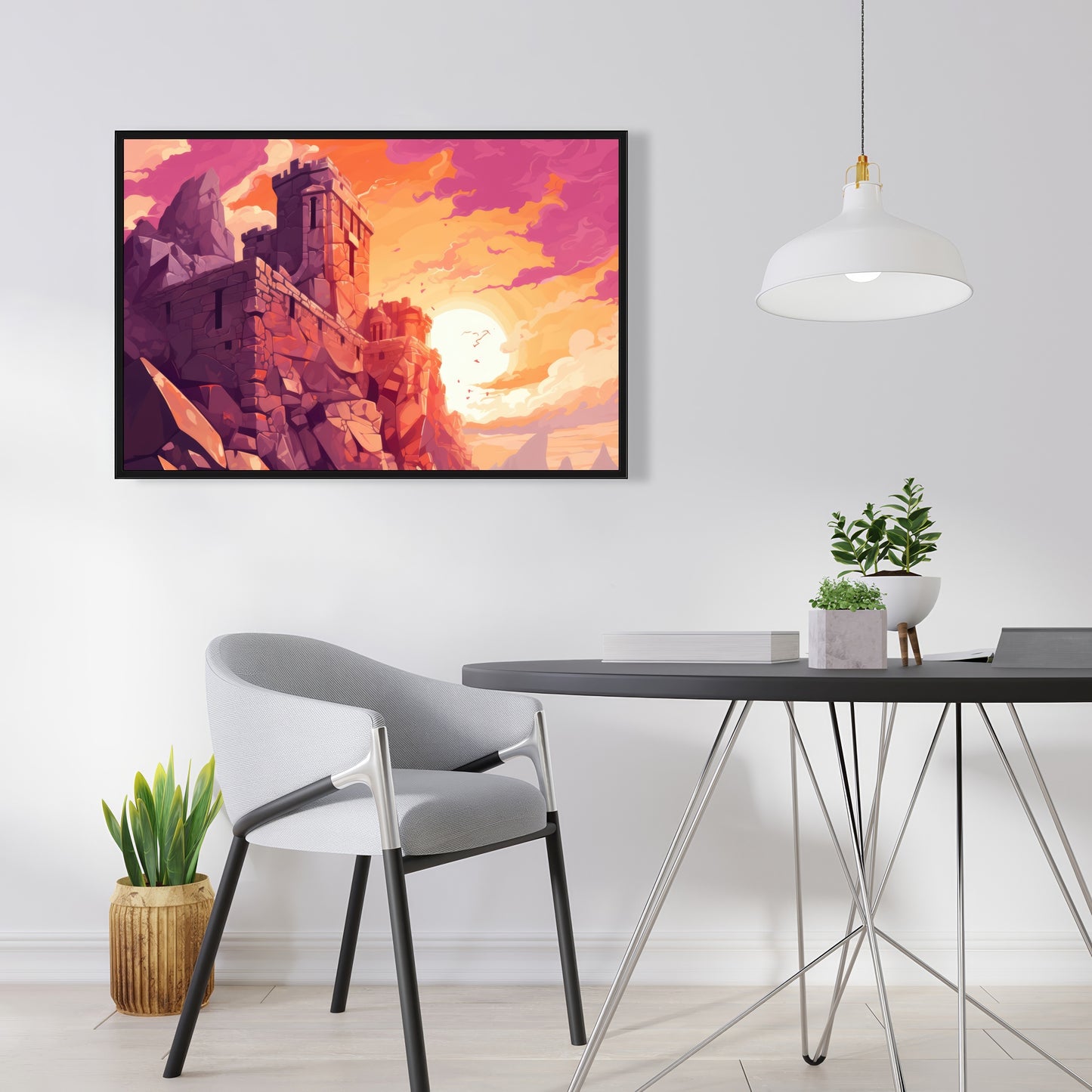 The Setting Rampart - Pink Framed Canvas for Home Decor