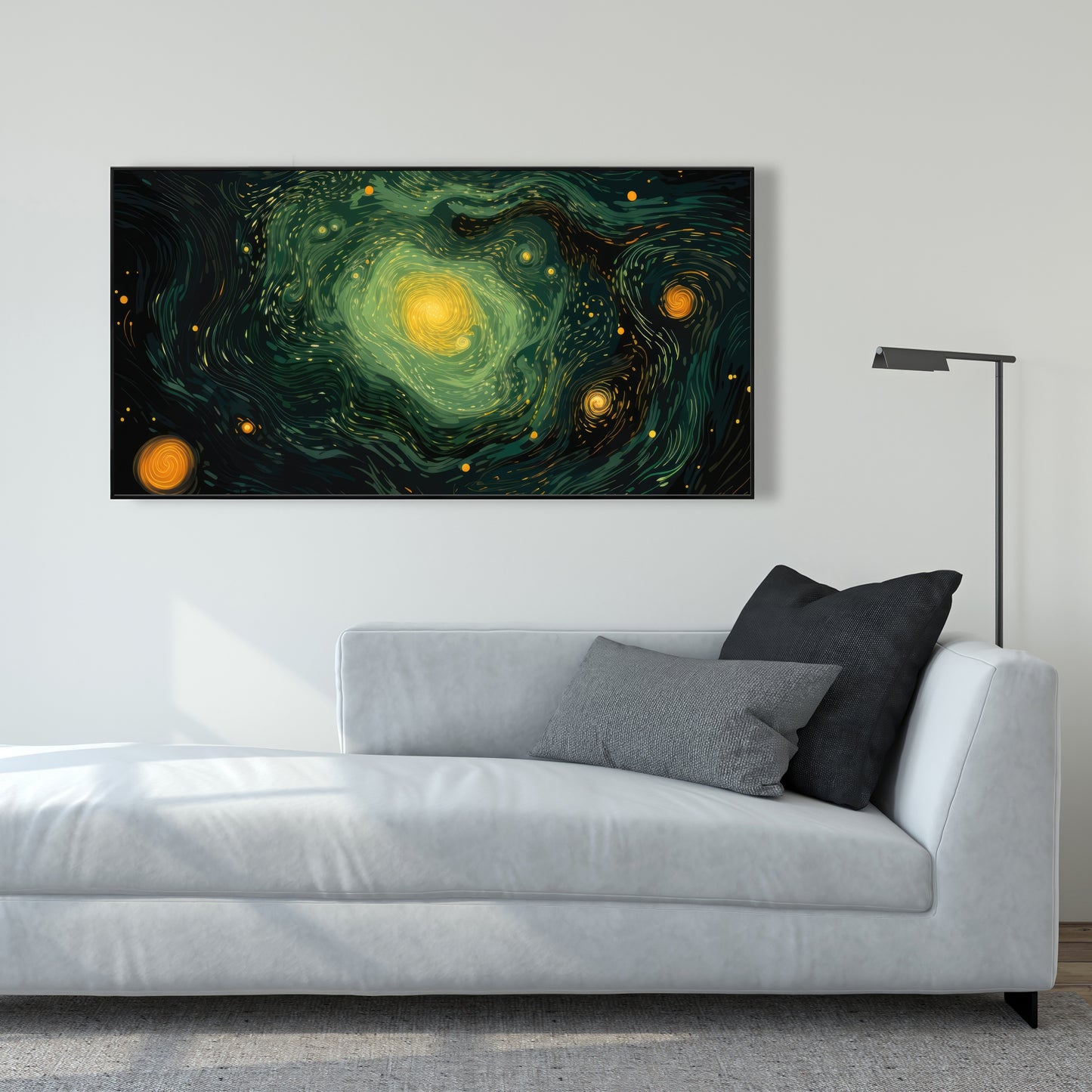Illuminated in Space - Green Framed Canvas for Home Decor