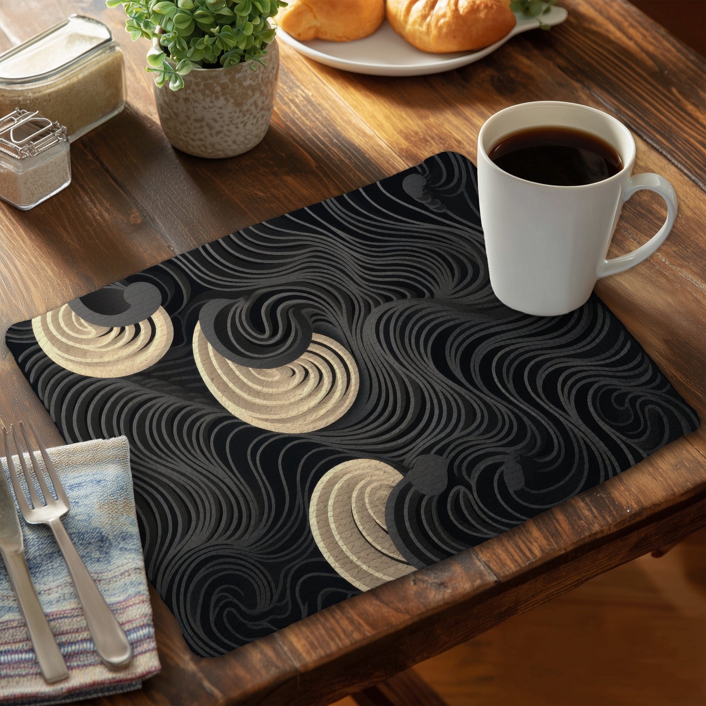 Layers Black Braided Polyester Placemat for Home Decor