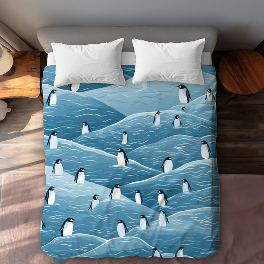 Housse de couette noire « Pingouins errants » | Décoration d'intérieur élégante