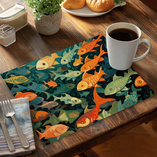 Simple fishes Black Polyester Placemat | Home Decor Accent