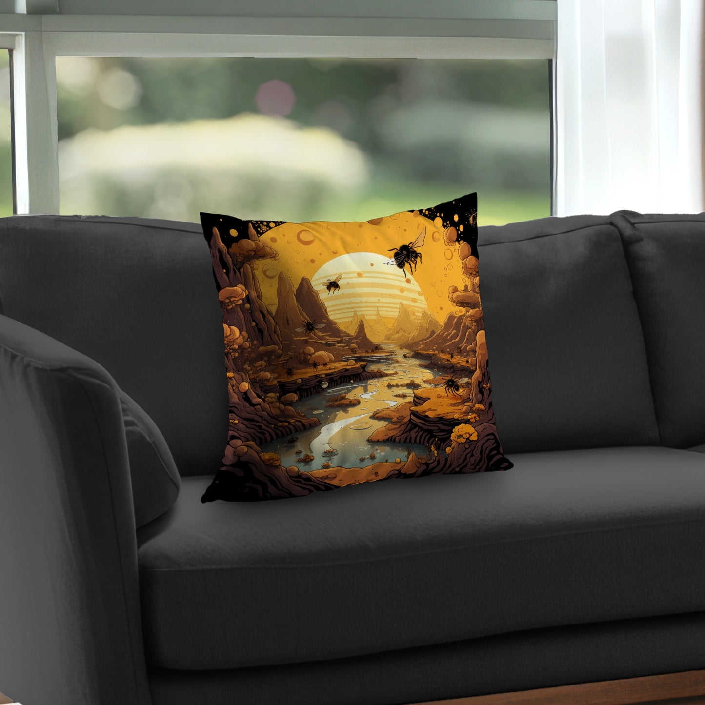 Hive Mind Black Poly Twill Throw Pillow Insert for Home Decor