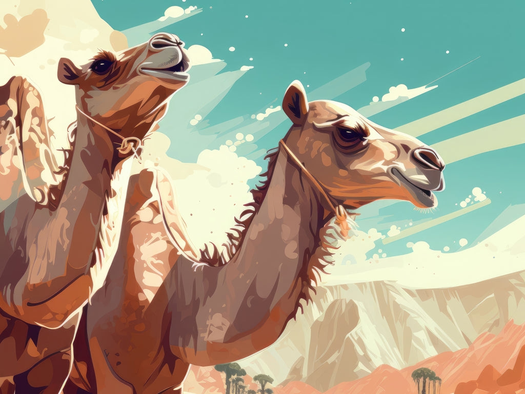 Two camels - Framed Canvas - Print on demand