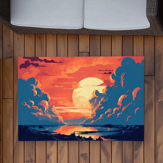 Tapis d'extérieur orange et bleu-jaune pour la décoration intérieure