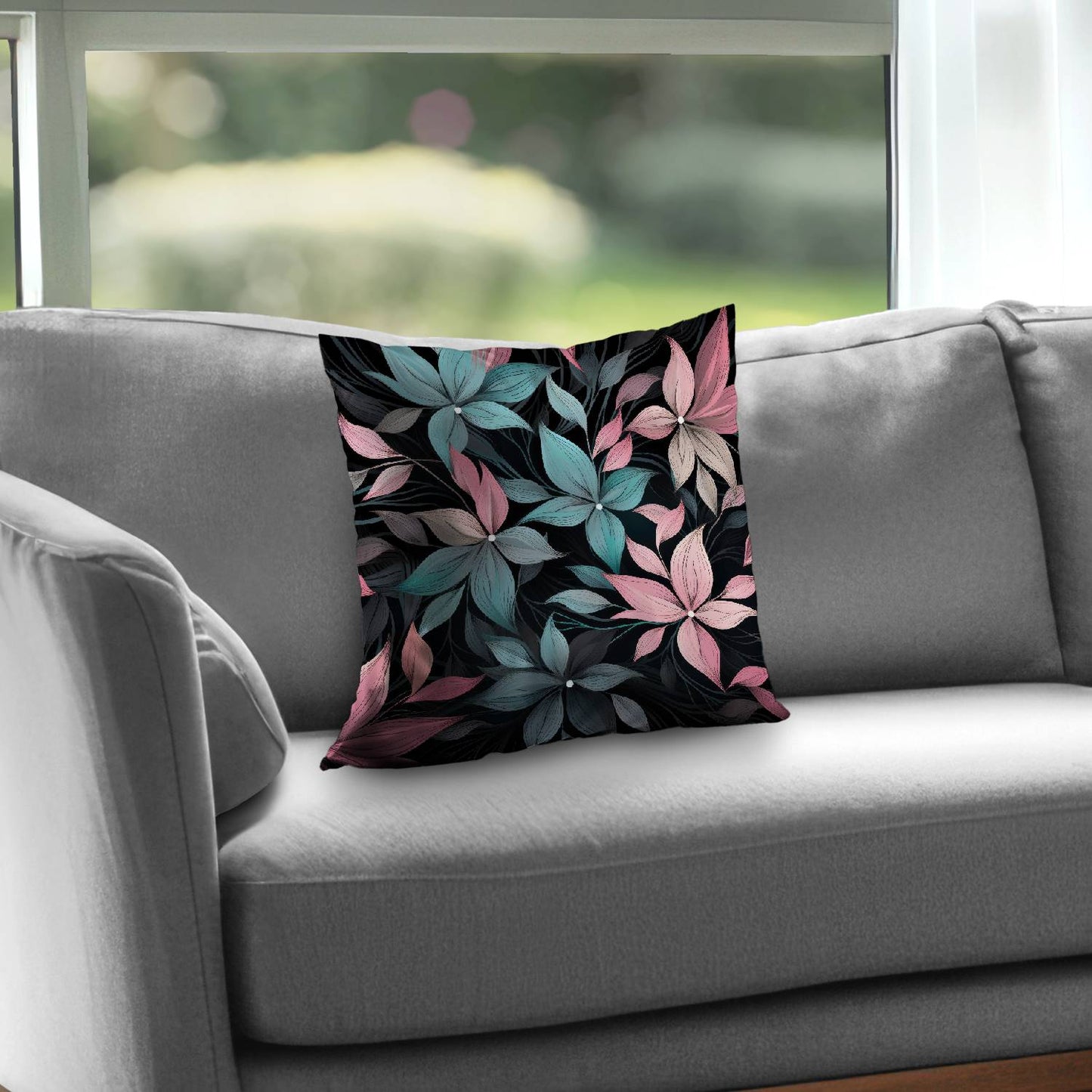 Desaturated Flowers Turquoise Poly Twill Throw Pillow | Home Decor