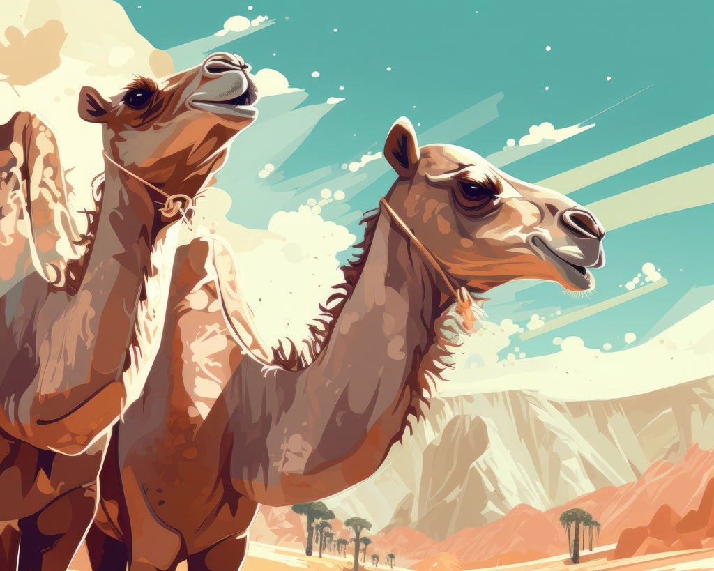 Two camels - Framed Canvas - Print on demand
