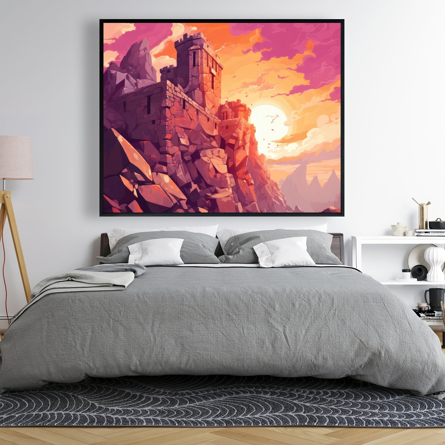 The setting rampart - Framed Canvas - Print on demand