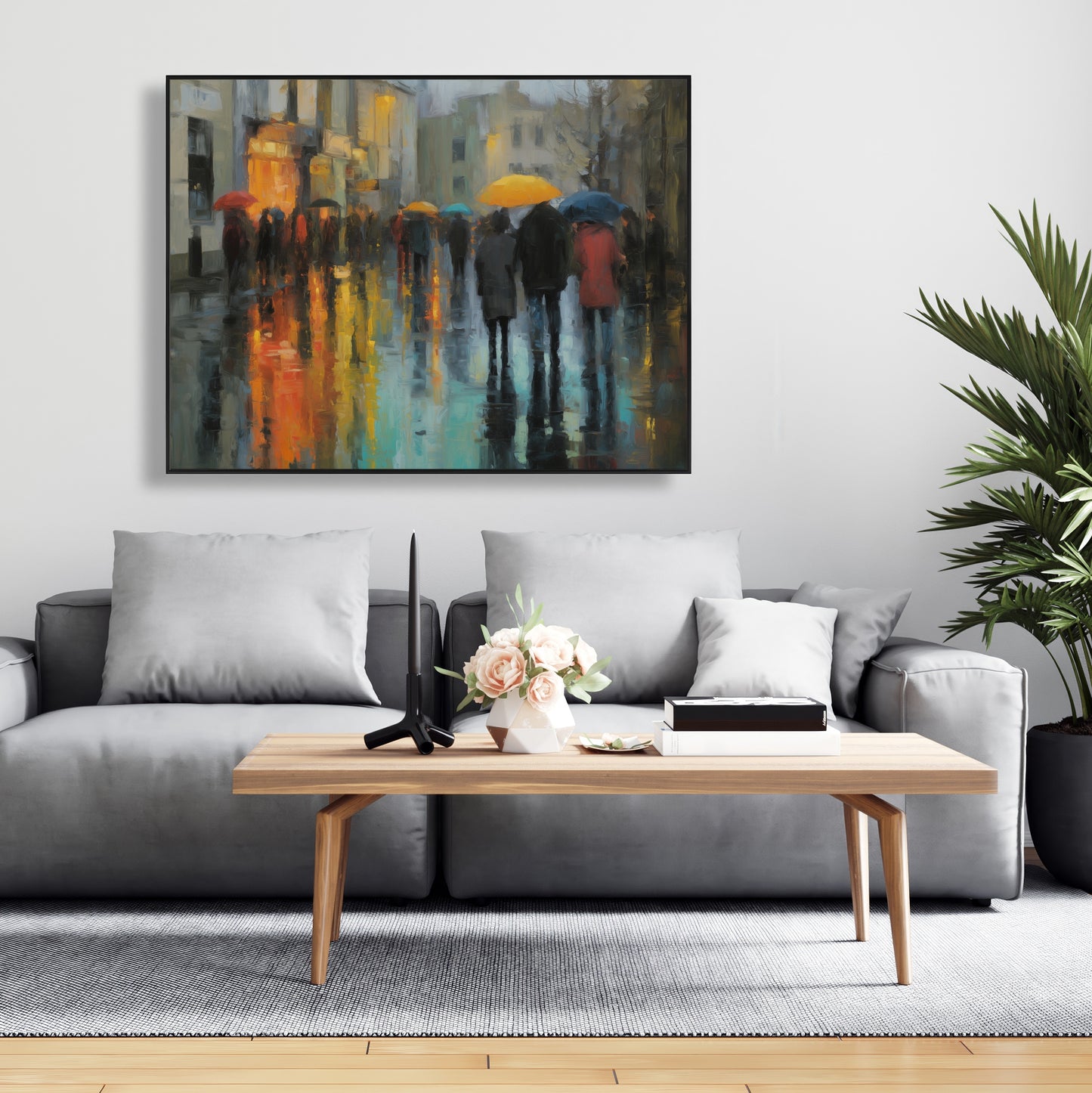 Rainy Day Red Framed Canvas - Home Decor Art Piece