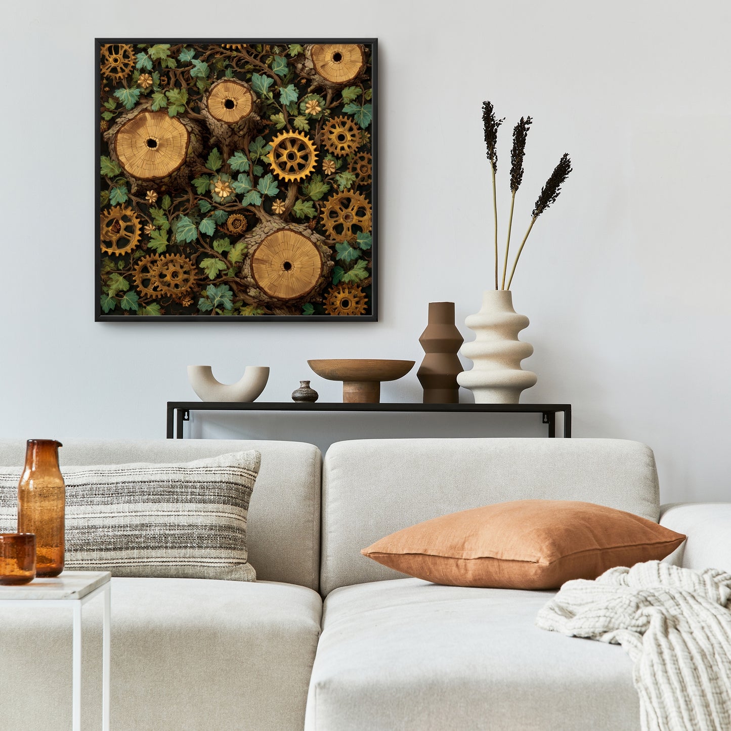 Hiding Gears - Brown Framed Canvas Art for Home Decor