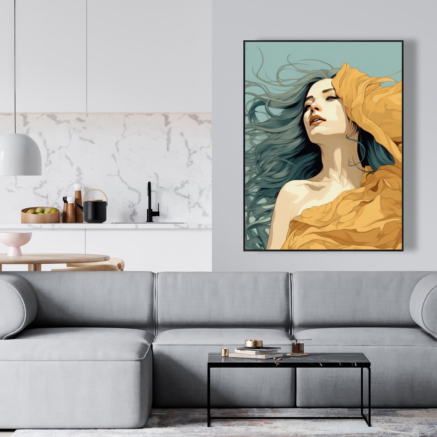 Sensual Flow - Turquoise Framed Canvas for Home Decor