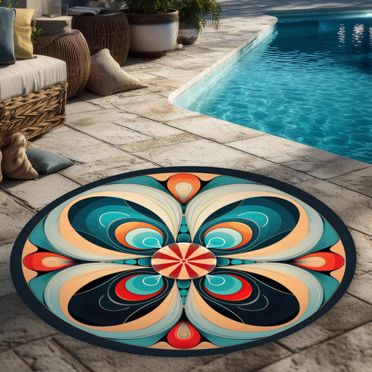 Concentric Red Round Outdoor Area Rug | Home Decor Essentials