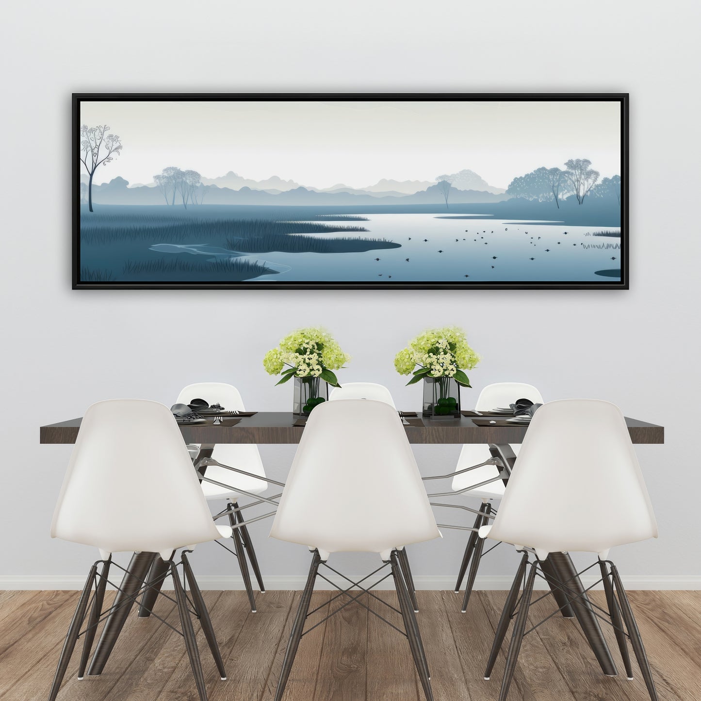 Minimalist Swamp - Blue Framed Canvas for Home Decor