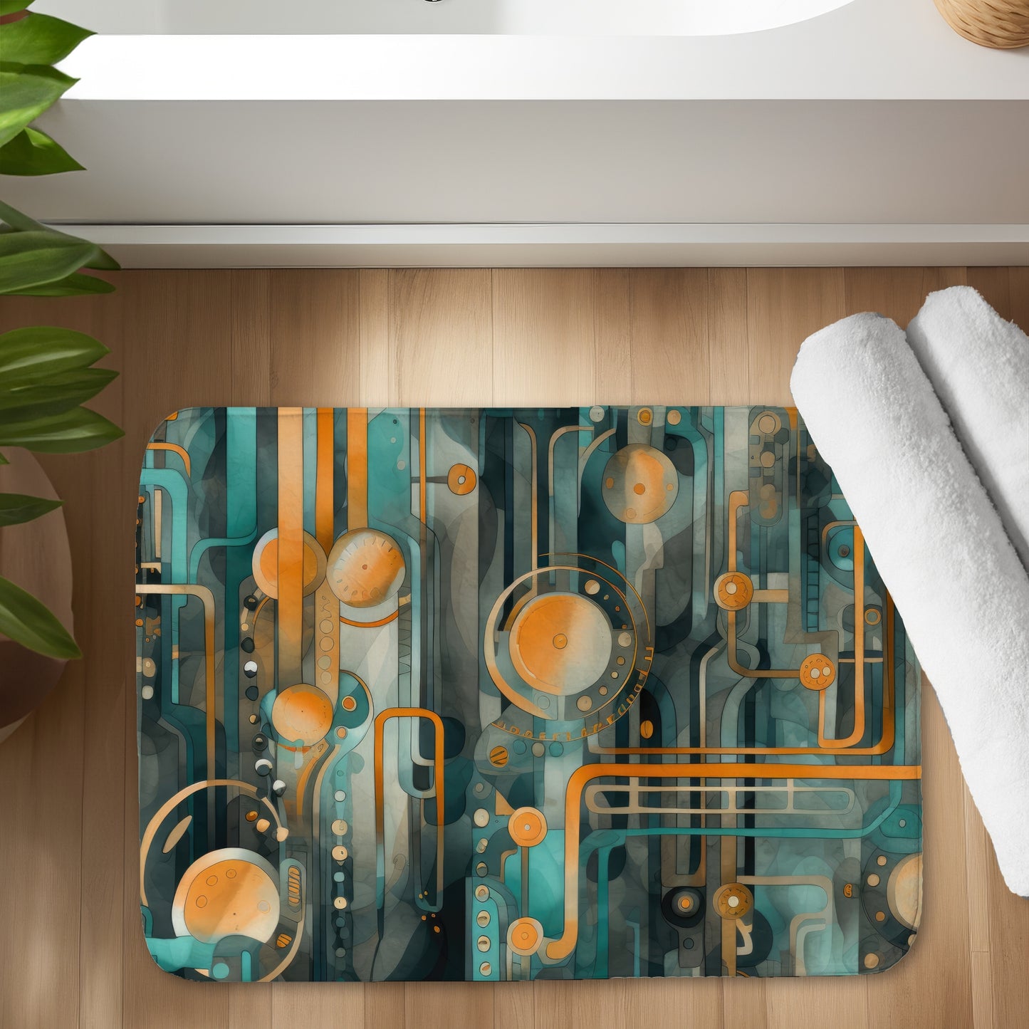 Astrological Machinery Gold Bath Mat | Home Decor Accent