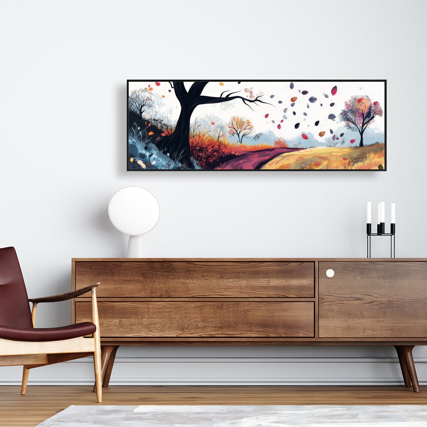 Blowing Leaves - Blue Framed Canvas for Home Decor