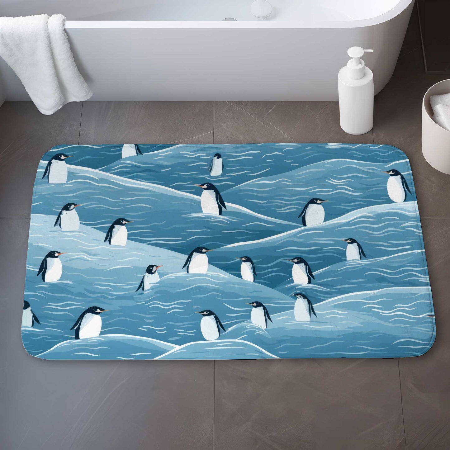 Tapis de bain « Manchots errants » | Tapis de décoration douillet pour la maison
