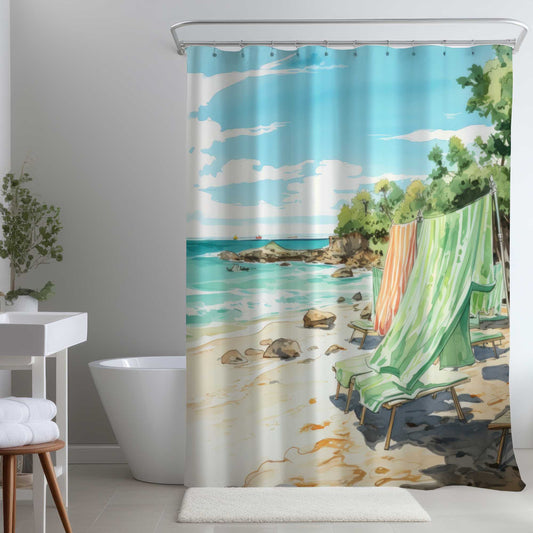 Rideau de douche « Plage calme » | Décoration élégante pour la salle de bain