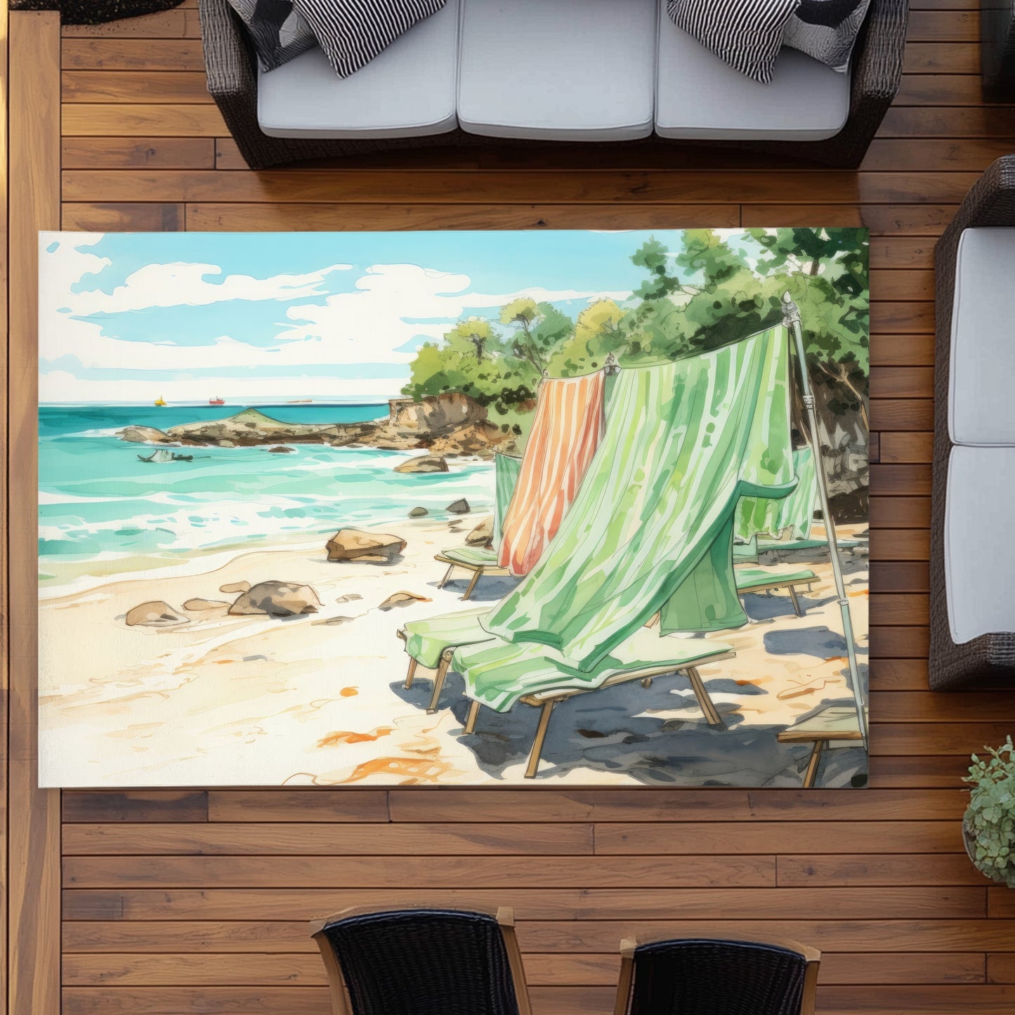 Tapis d'extérieur calme pour la plage | Solution de décoration élégante
