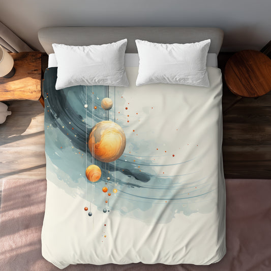 Housse de couette blanche Planètes suspendues | Décoration d'intérieur élégante