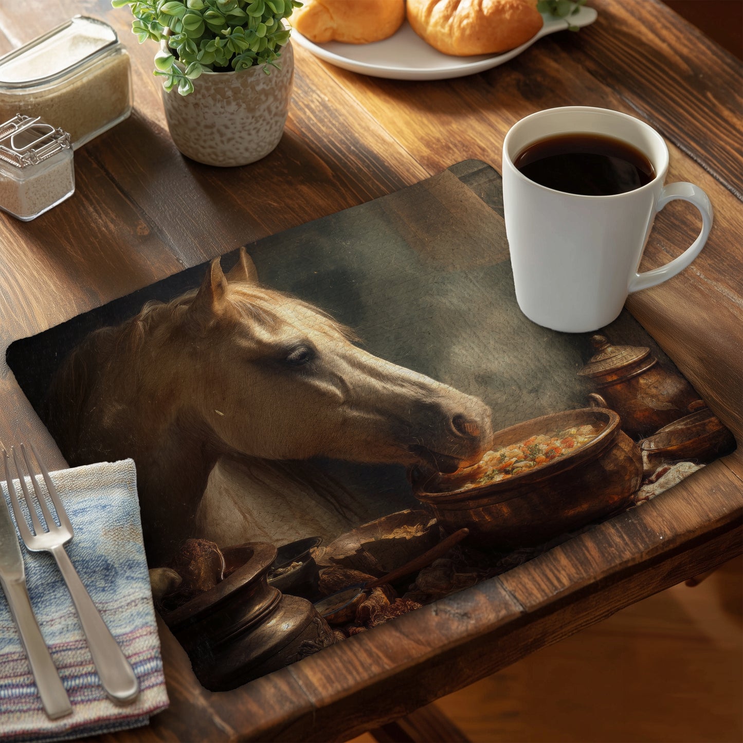 Horse on Soup Braided Polyester Placemat for Home Decor