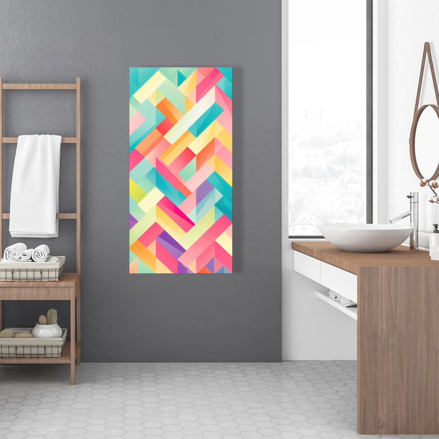 Stripe Harmony - Turquoise Canvas Wall Art for Home Decor