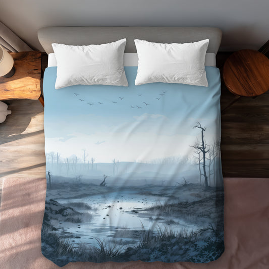 Swampy Lands White Duvet Cover | Elegant Home Decor Accent