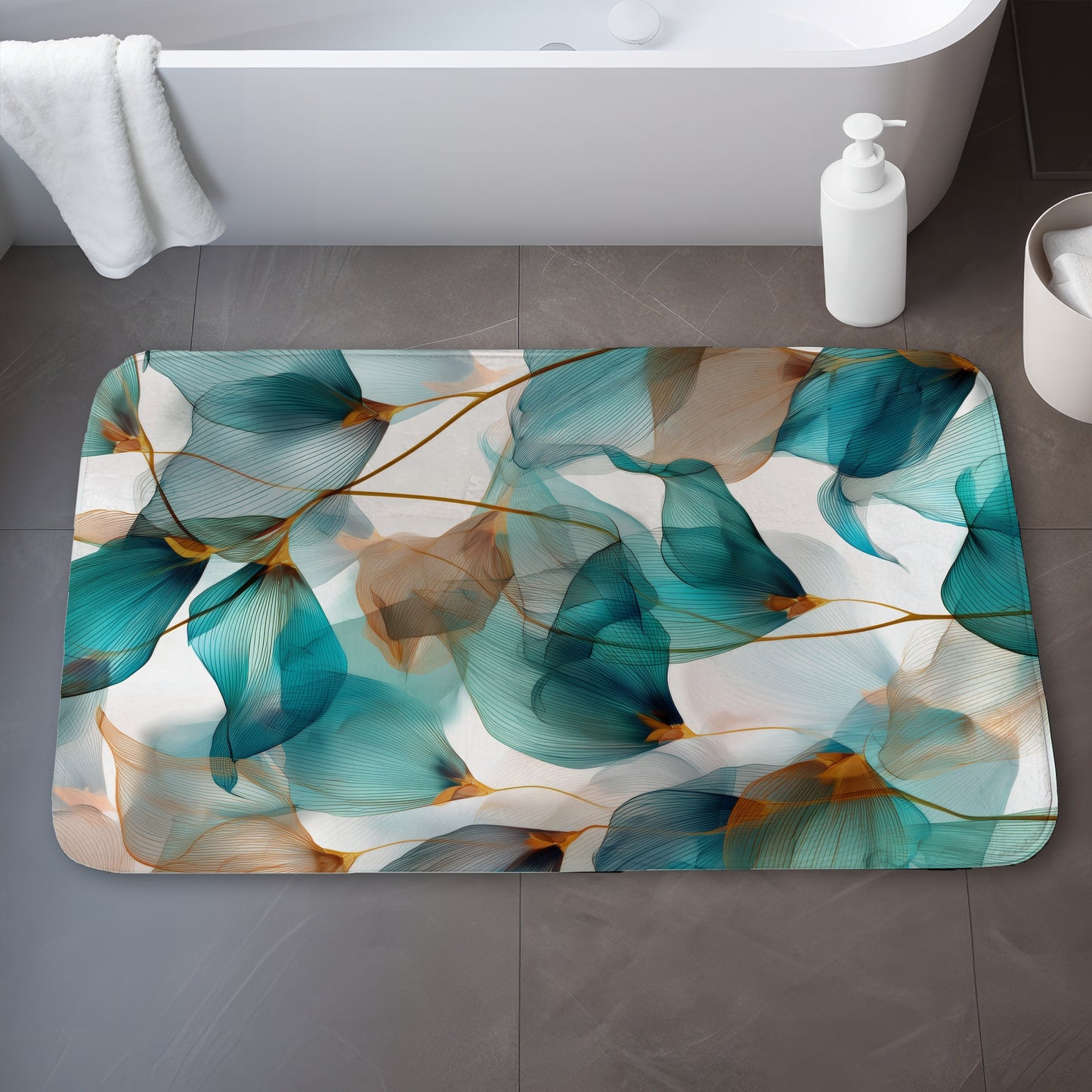 Teal and Brown Bath Mat - Stylish Home Decor Accent