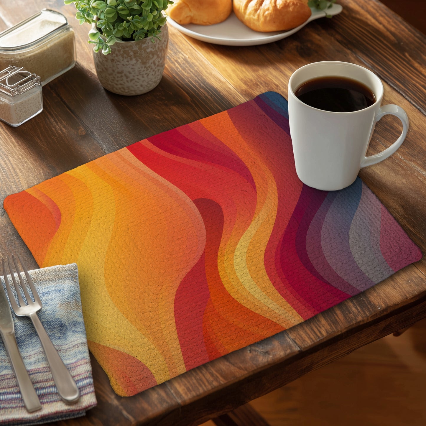 Sunlit Fog - Red Braided Polyester Placemat for Home Decor
