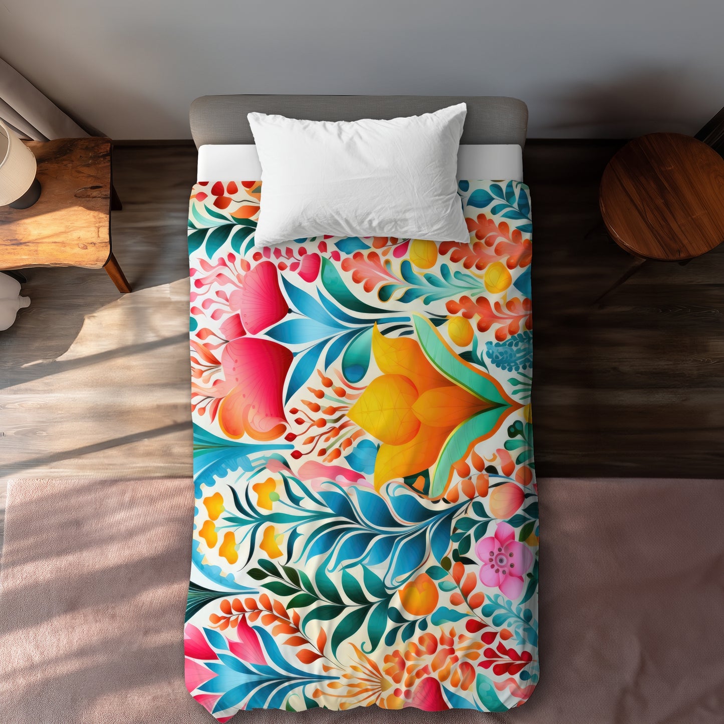 Flowing Flowers Turquoise Duvet Cover | Home Decor Elegance
