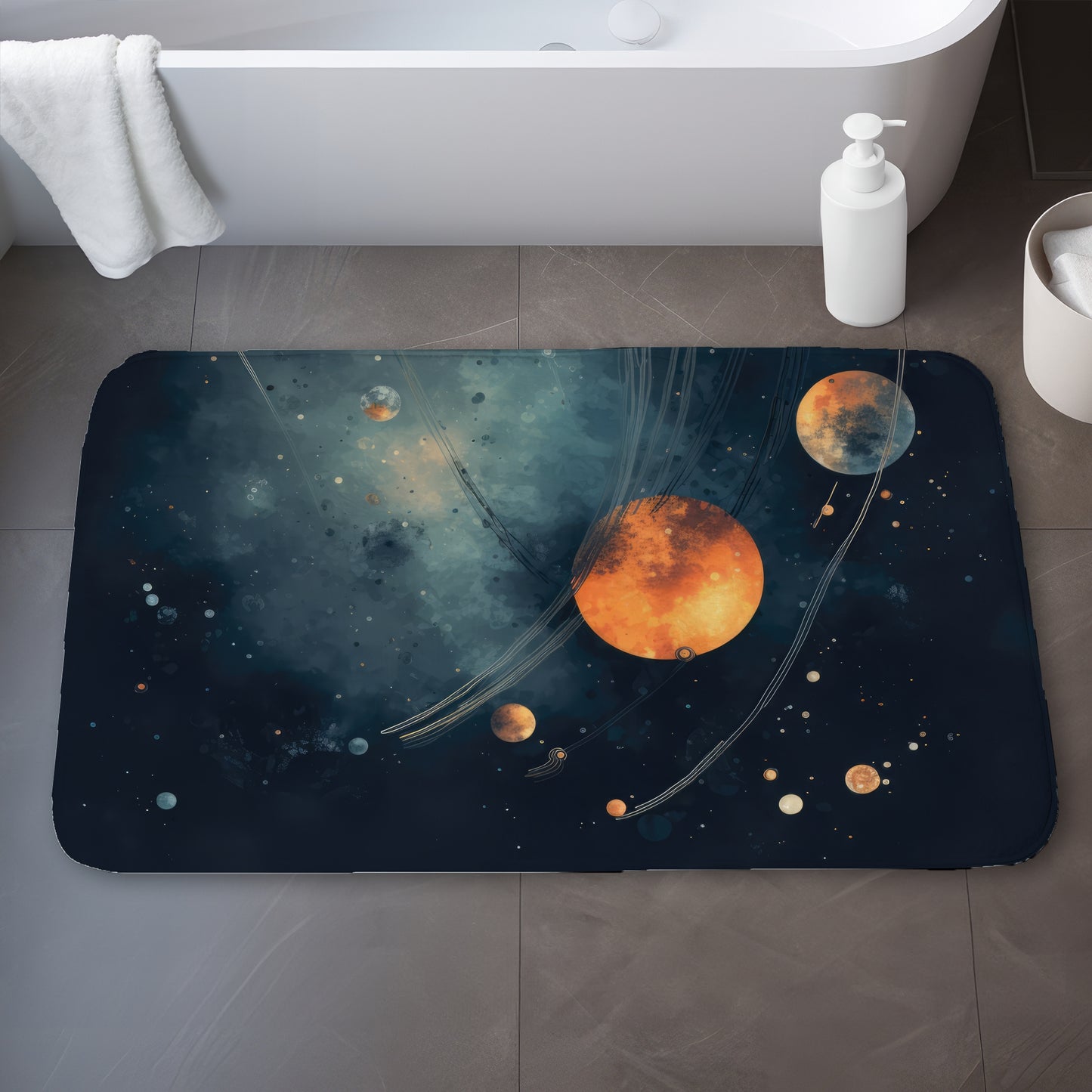 Deep Exploration Orange Bath Mat | Stylish Home Decor