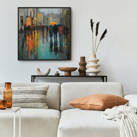 Rainy Day Red Framed Canvas - Home Decor Art Piece