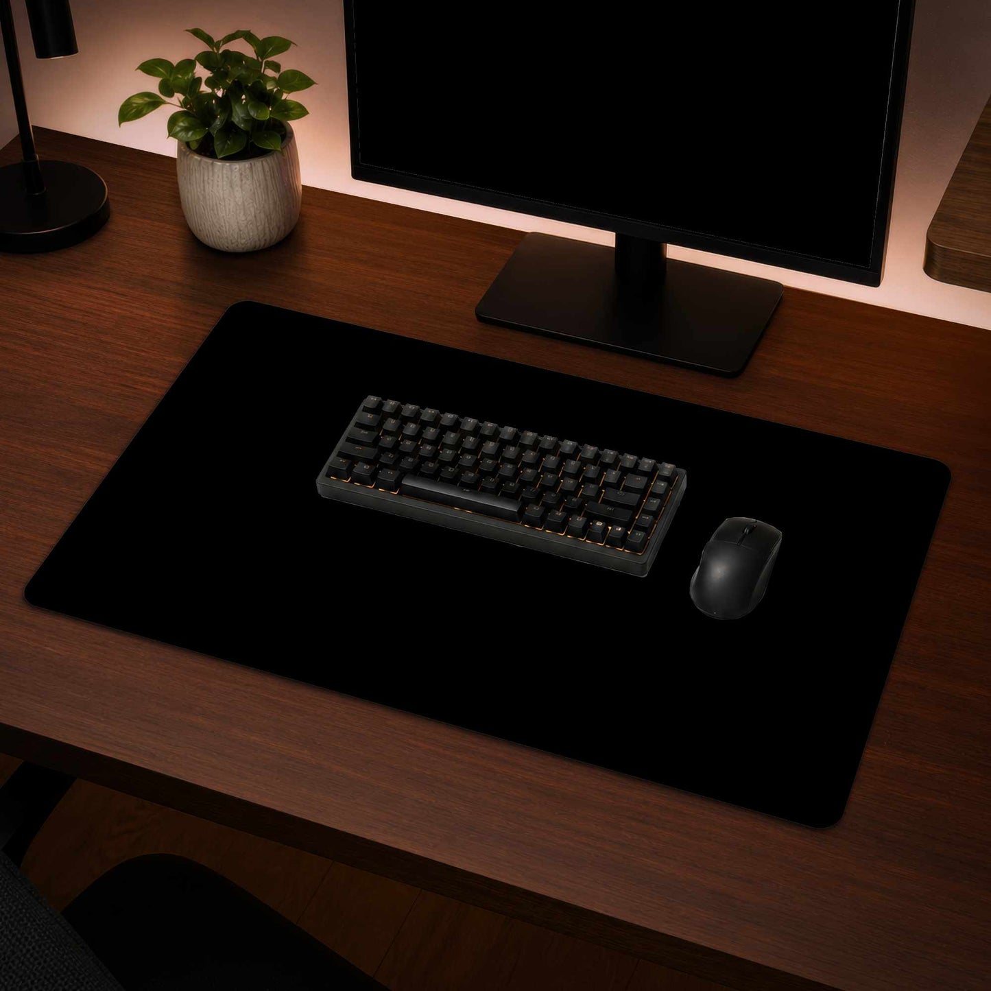 Tapis de bureau noir pur | Décoration intérieure élégante, espace de travail stylé