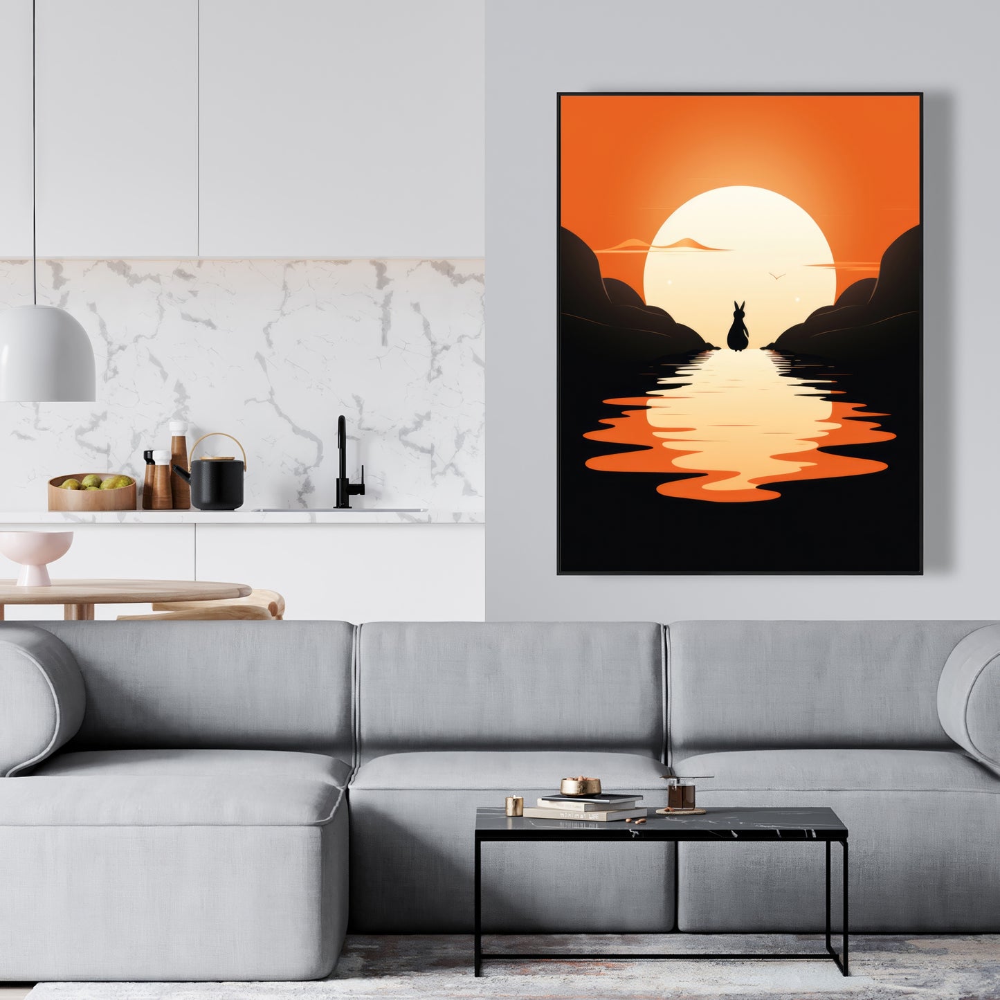 Running away - Orange Framed Canvas for Home Decor