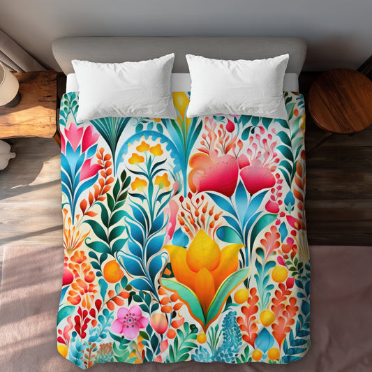 Housse de couette turquoise à fleurs fluides | Décoration d'intérieur élégante