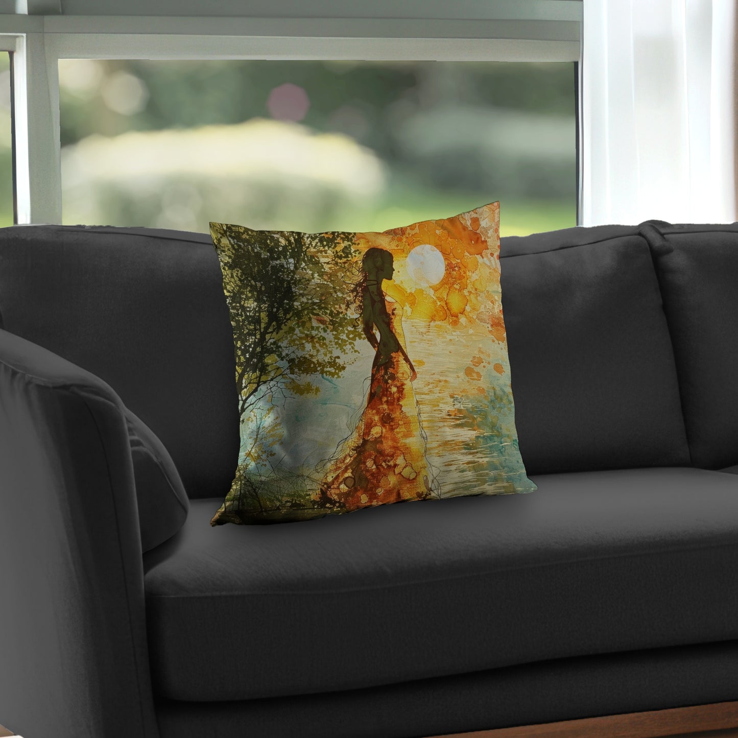 Peaceful Sun Green Poly Twill Throw Pillow | Home Decor Insert
