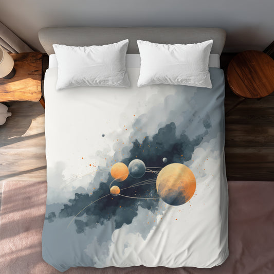 Circle of Planets Orange Duvet Cover | Home Decor Accent