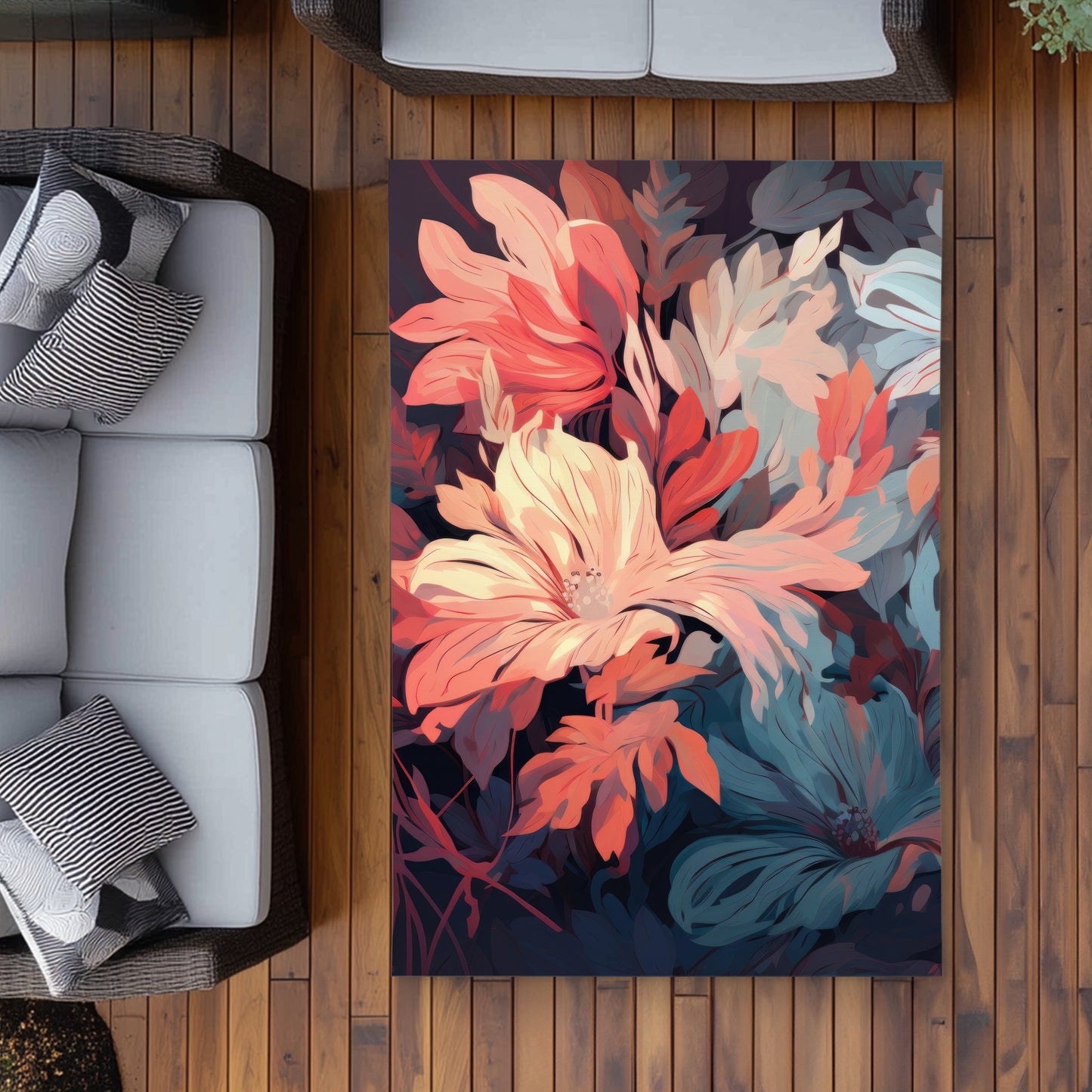 Silent charm - Turquoise Outdoor Area Rug for Home Decor