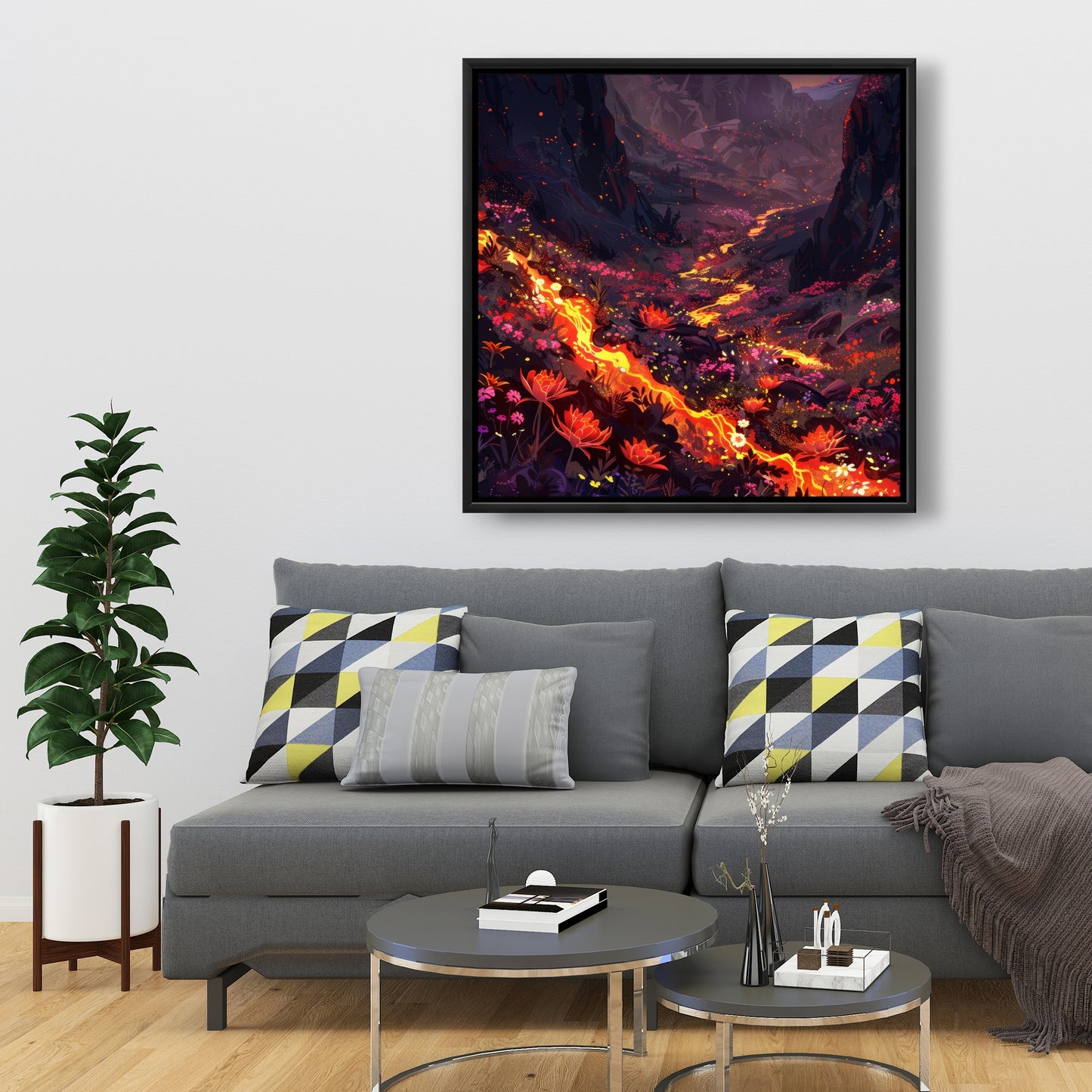 Bloom and eruption - 36"x36" Framed canvas