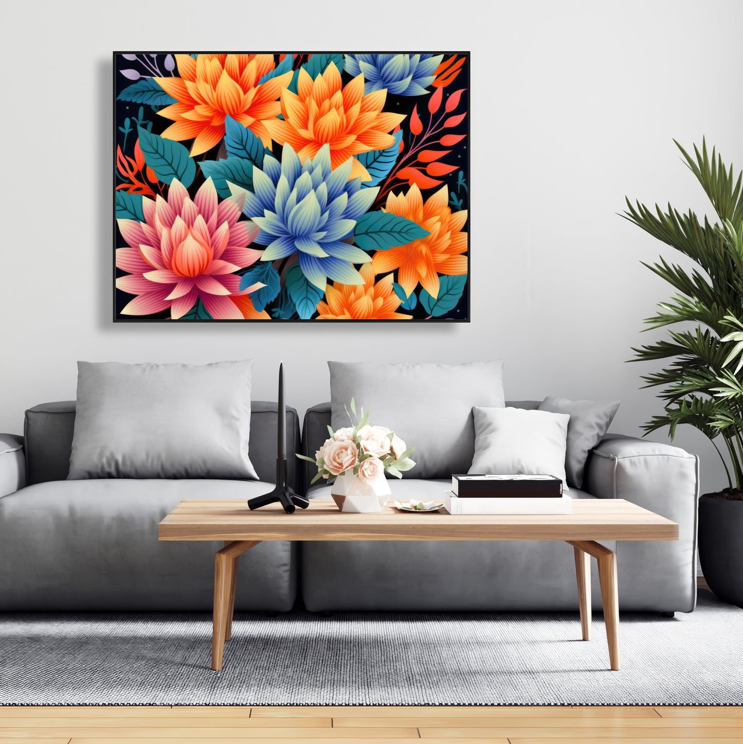 Color Bouquet - Pink Framed Canvas for Home Decor