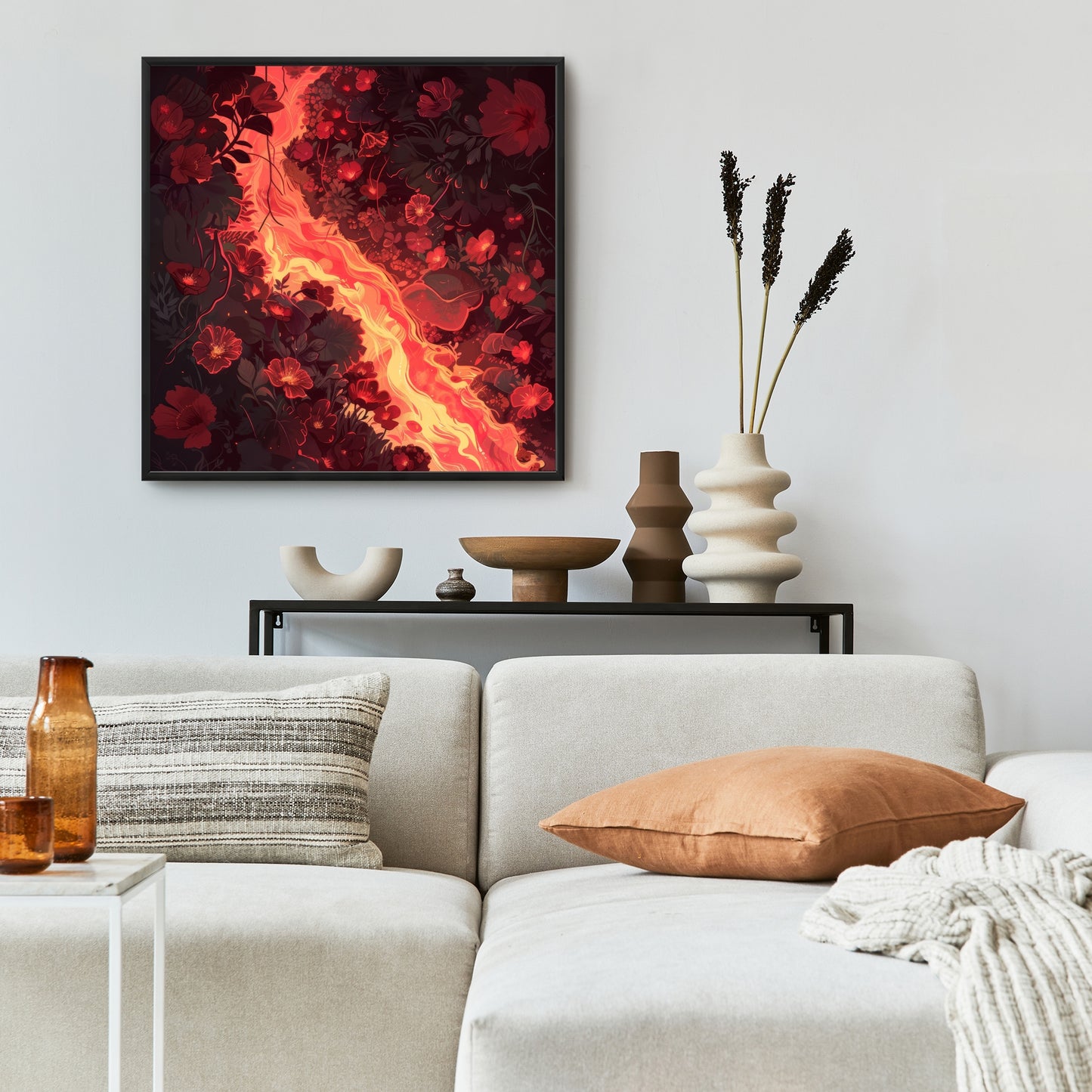 Seering Flowerbed - Red Framed Canvas Home Decor Art