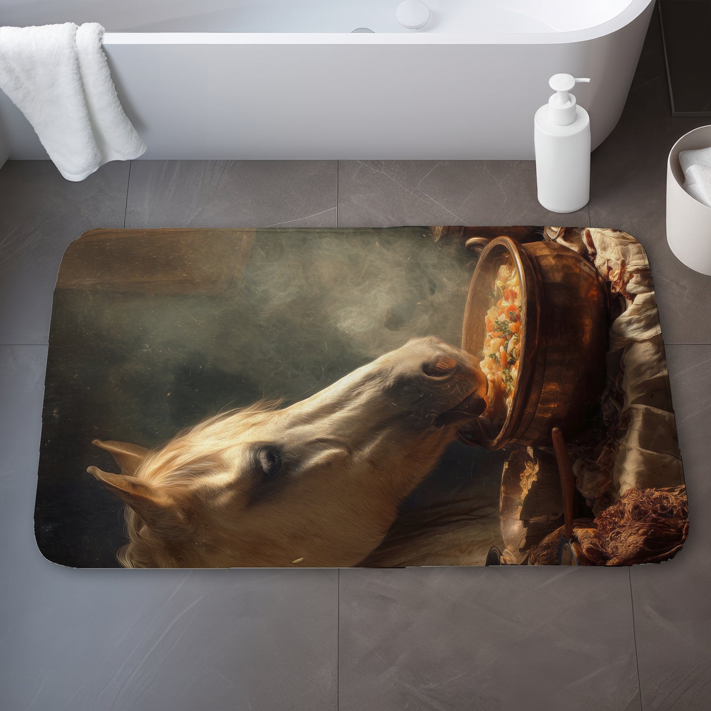 Horse on Soup White Bath Mat | Stylish Home Decor Accent
