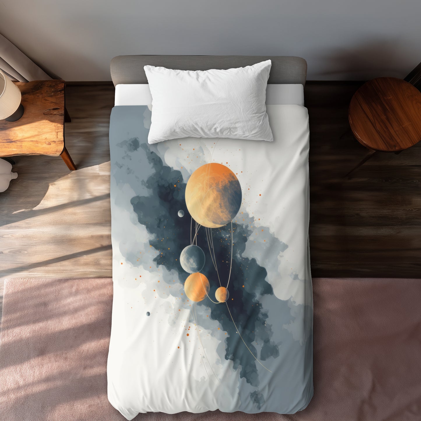 Circle of Planets Orange Duvet Cover | Home Decor Accent