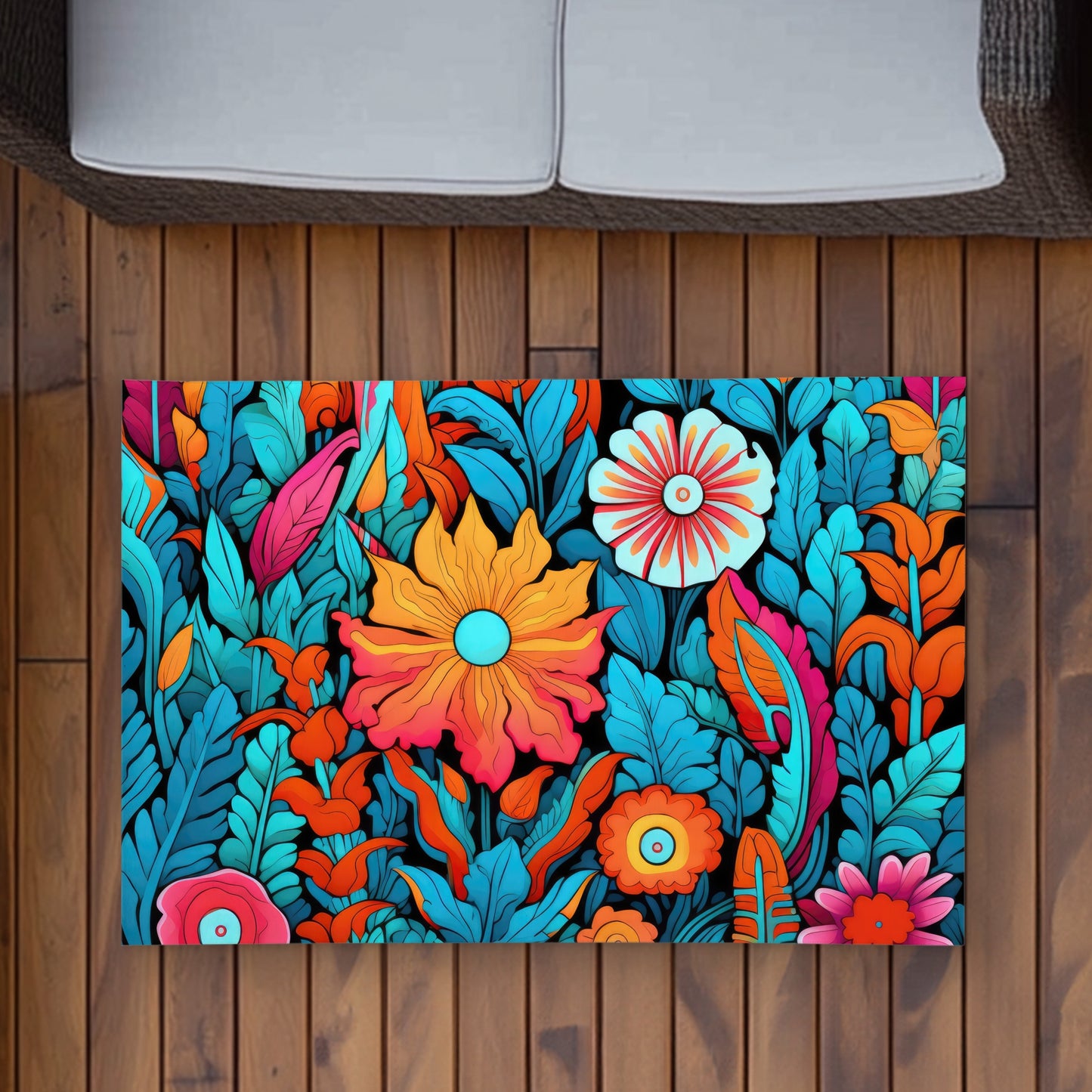 Floral Hues Turquoise Outdoor Area Rug | Home Decor Essentials