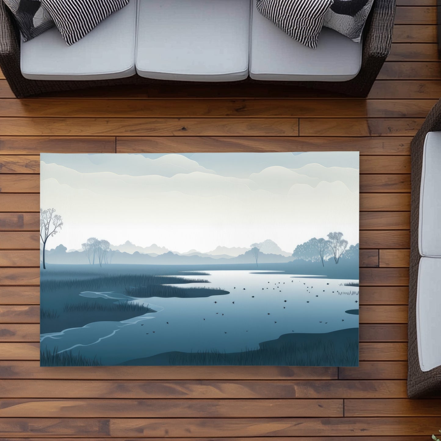 Minimalist Swamp - White Outdoor Area Rug for Home Decor