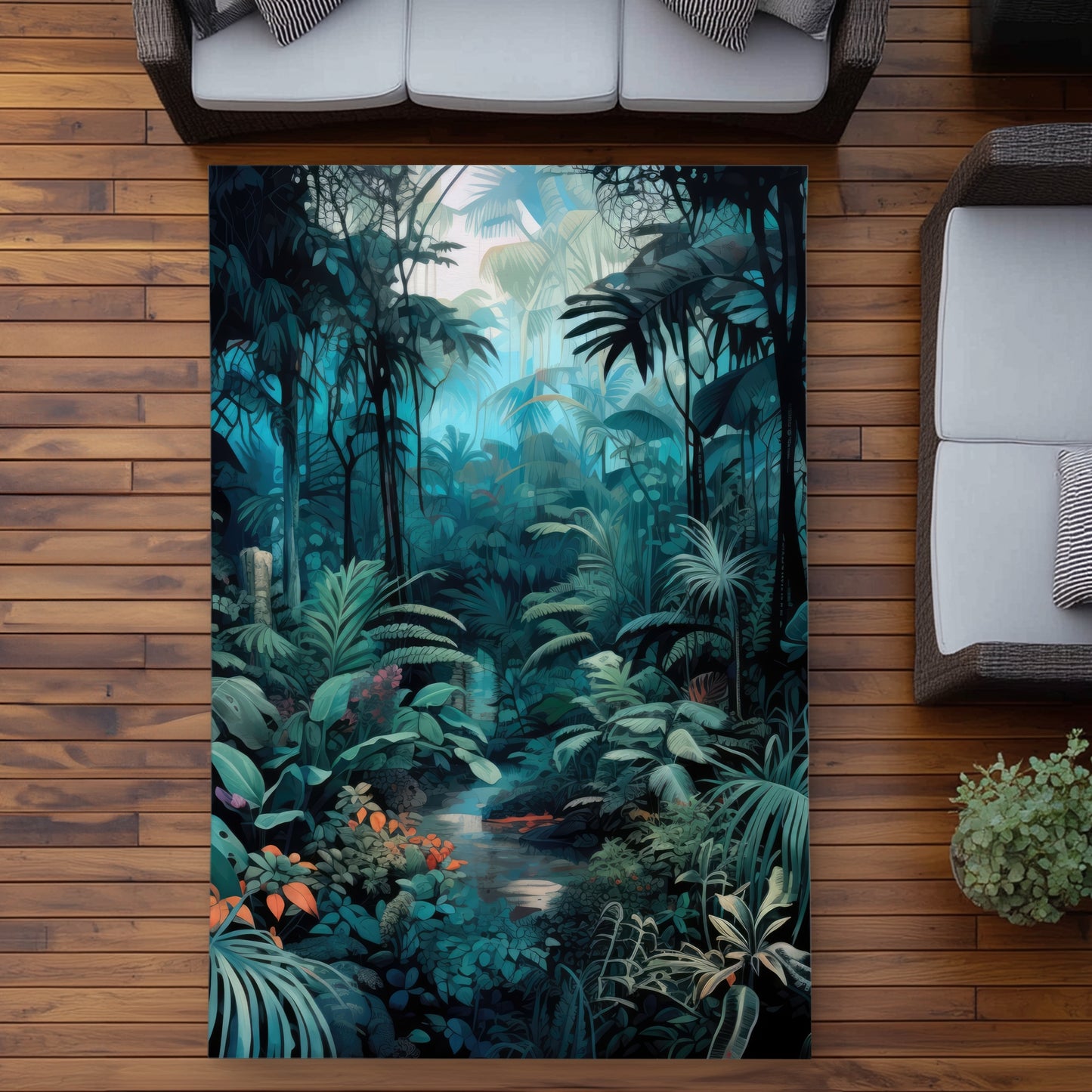 Deep in the jungle - Blue Outdoor Area Rug for Home Decor
